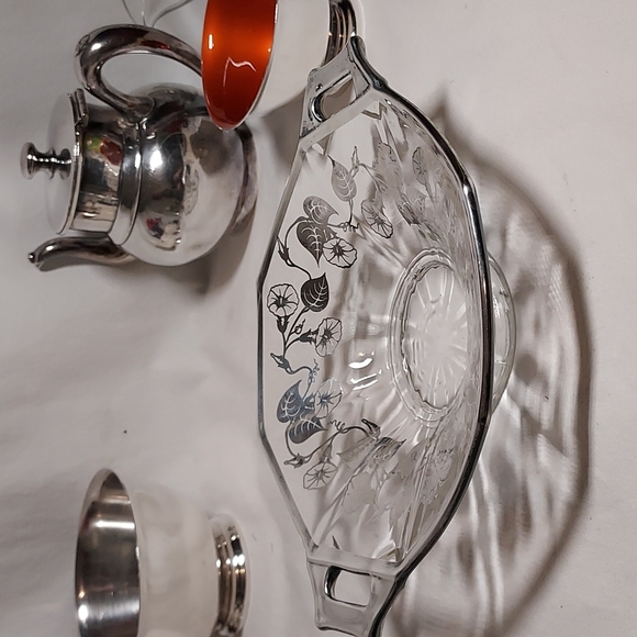 Viking glass by Silver City Flanders silver inlay tidbit tray bowl art deco era - Picture 16 of 17